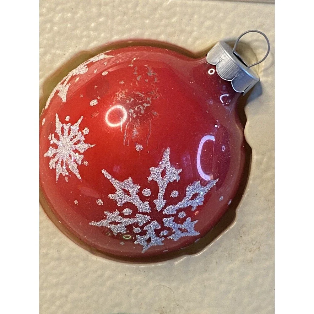 Vintage Snowflake Glass Ball Christmas Ornament Set Glitter Stencil Holiday Tree